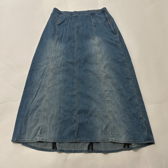 Soft Surroundings Denim Skirt Womens sz Medium Tall Blue Jean Maxi Western 43636 - Picture 1 of 14